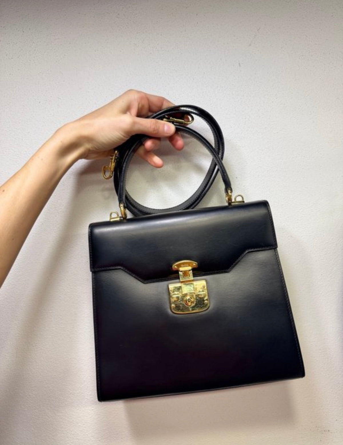 Gucci Lady Lock Vintage  – Borsa a spalla vintage in pelle nera