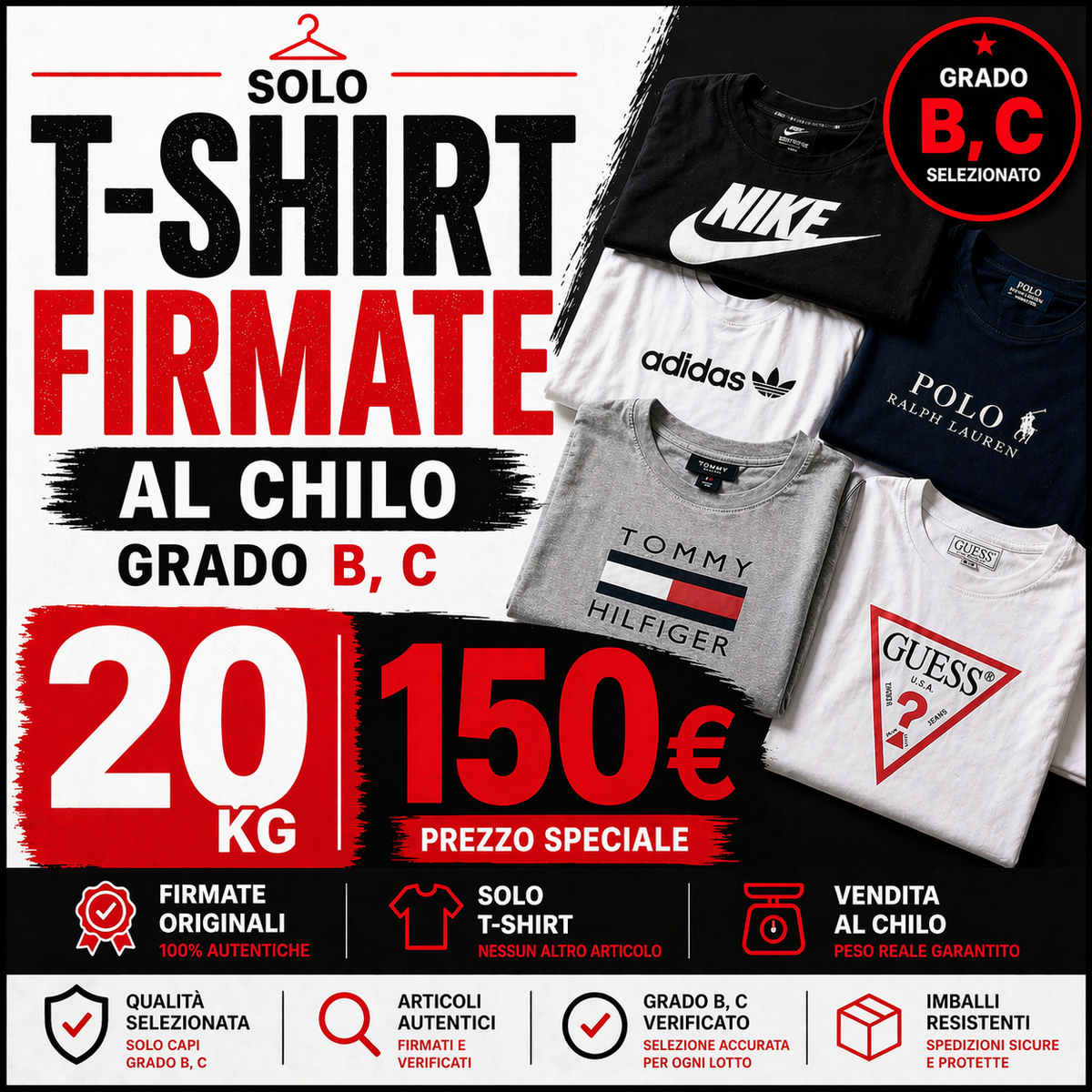 Box T-shirt firmate– Grado B/C (vendita al chilo)